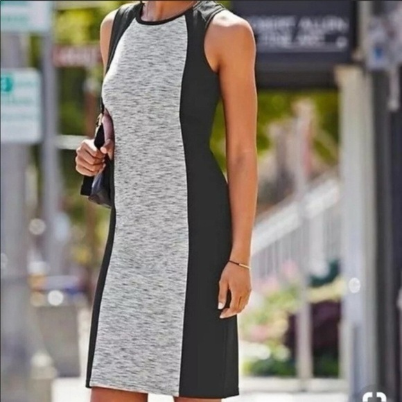 Athleta Black Heathered Gray Two Tone CityScape Ponte Knit Sheath Dress Large - Picture 2 of 9